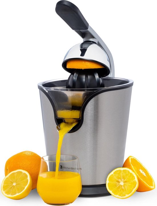 KitchenBrothers Citruspers - Elektrische Sinaasappelpers - Citroenpers - 2 Perskegels - RVS/Zwart