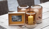 Windlicht - Tafellamp - Kaarsenhouder - Lantaarn - Glas Op Houtvoet Bruin - ø18x25cm