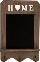 Houten bordje 'HOME' met metalen haakjes - Sleutelkastje - Krijtbord home - Sleutelbord - 22x34cm