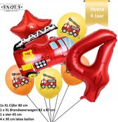 Verjaardag Jongen Brandweerwagen Ballonnen Set * Cijfer 4 * Nummer 4 * Hoera 4 jaar * Snoes * Verjaardag * Kinderfeest * Versiering brandweer rood brandweerwagen * Verjaardag jonge