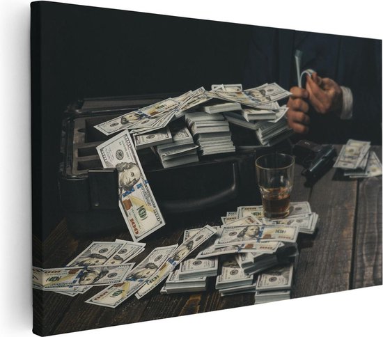 Artaza Canvas Schilderij Dollar Geld Briefjes Op Tafel Van De Maffia - 30x20 - Klein - Foto Op Canvas - Canvas Print
