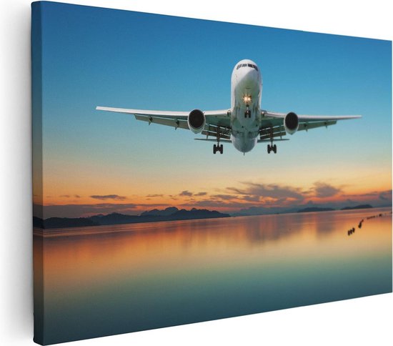 Artaza - Peinture sur toile - Avion survolant une mer colorée - 120 x 80 - Groot - Photo sur toile - Impression sur toile