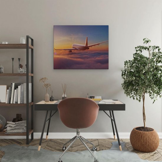 Artaza Toile Peinture Avion Dans Les Nuages Au Coucher Du Soleil - 50x40 - Photo Sur Toile - Impression Sur Toile