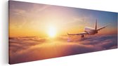 Artaza Canvas Schilderij Vliegtuig In De Wolken Bij Zonsondergang - 90x30 - Foto Op Canvas - Canvas Print