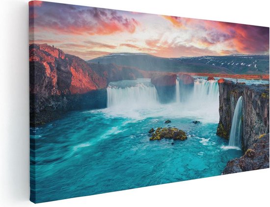 Artaza Canvas Schilderij Watervallen Op Het Blauwe Water In IJsland - 120x60 - Groot - Foto Op Canvas - Canvas Print