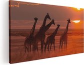 Artaza Canvas Schilderij Giraffe Kudde Bij Zonsondergang - 100x50 - Groot - Foto Op Canvas - Canvas Print