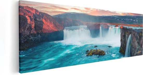 Artaza Canvas Schilderij Watervallen Op Het Blauwe Water In IJsland - 120x40 - Groot - Foto Op Canvas - Canvas Print