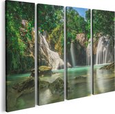 Artaza Canvas Schilderij Vierluik Tropische Waterval  - 80x60 - Foto Op Canvas - Canvas Print
