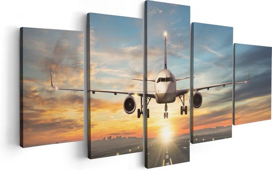 Pentaptyque Artaza - Peinture sur toile - Atterrissage d'avion à l'aéroport - 100x50 - Photo sur toile - Impression sur toile