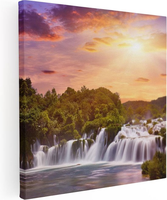 Artaza Canvas Schilderij Watervallen In Het Bos - 30x30 - Klein - Foto Op Canvas - Canvas Print