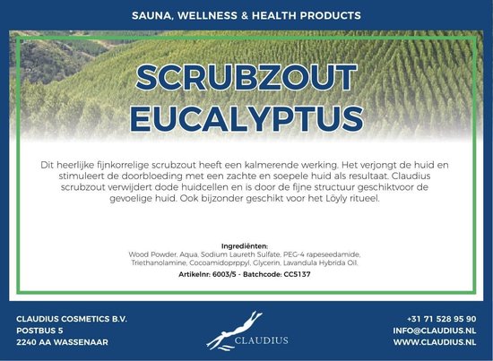 Scrubzout Eucalyptus 5 kg - Hydraterende Lichaamsscrub - Claudius Cosmetics B.V.