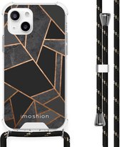 iMoshion Design hoesje met koord iPhone 13 Mini - Grafisch Koper - Zwart / Goud