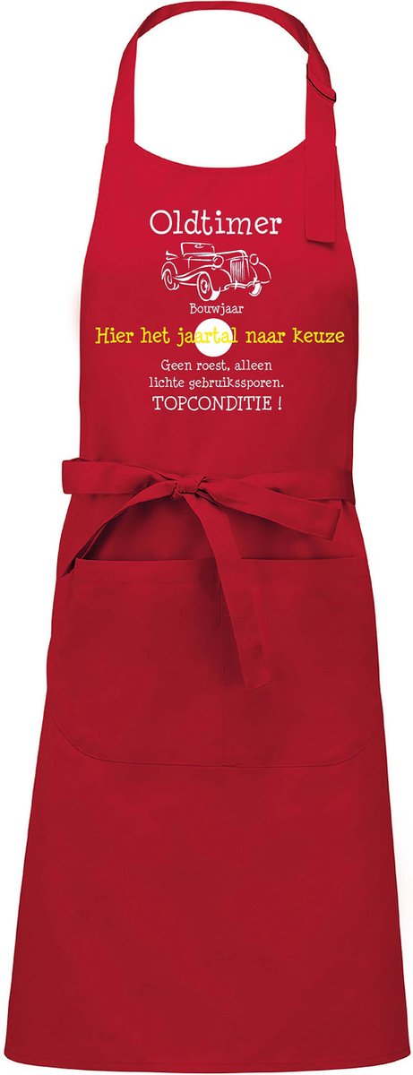 Keukenschort - BBQ schort - Oldtimer - Jaartal naar keuze - rood