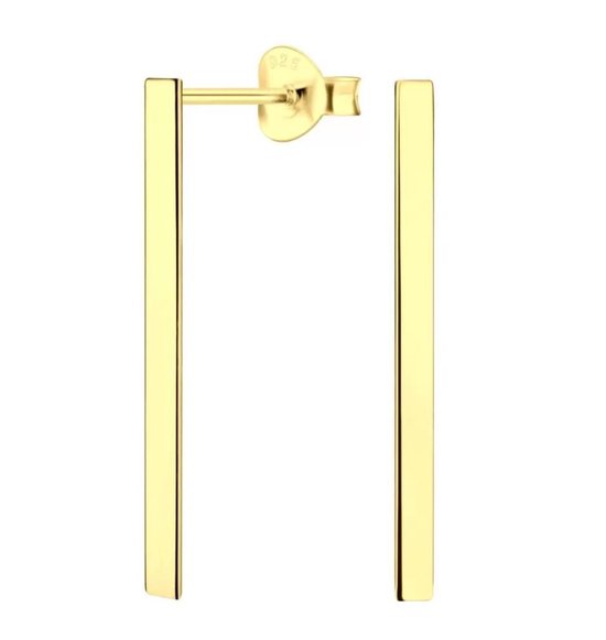 Joy|S - Zilveren Bar oorbellen - staaf - 2 x 25 mm - 14k goudplating