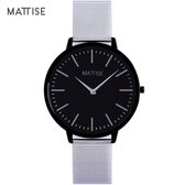 MATTISE Unisex Zwart Horloge met Zilver Horlogebandje van Gewoven Staal — Meis3 38 mm Quartz Heren Horloge Dames — Horloge voor Mannen Horloge voor Vrouwen — Horloges Horologe Uurwerk Mannen Uurwerk Vrouwen Uurwerken
