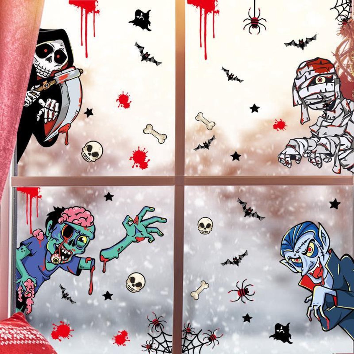 VinkToys Raamstickers Halloween 4 delig Halloween raamstickers PVC Zelfklevend Raamfolie Set 2 41 stickers