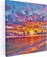 Artaza Canvas Schilderij Zonsondergang Op Het Strand In De Malediven - 70x70 - Foto Op Canvas - Canvas Print