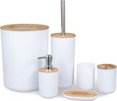 Nolad® | Badkamer Accessoires | 6 in 1 Set | Limited Edition | Zeepdispenser | Tandenborstelhouder | Prullenbak | Toiletborstel met Houder | Zeephouder | Drinkbeker | Elite Pure Wh