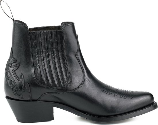 Mayura Boots Marilyn 2487 Zwart/ Dames Cowboy Western Fashion Enklelaars Spitse Neus Schuine Hak Elastiek Sluiting Echt Leer Maat EU 41
