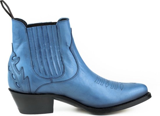 Mayura Boots 2487 Blauw/ Dames Cowboy Western Fashion Enklelaars Spitse Neus Schuine Hak Elastiek Sluiting Echt Leer Maat EU 38