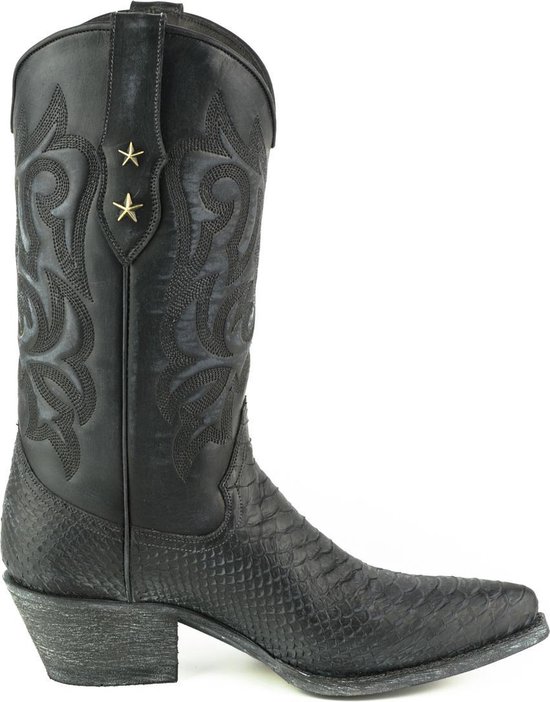 Mayura Boots Alabama 2524 Zwart Lavado/ Dames Westernlaars Spitse Neus 5 cm Hak Hoge Schacht Echt Leer Maat EU 41