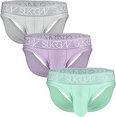 Sukrew - V-Thong Multipack Silver, Lilac & Mint - Maat M - Heren string - String voor mannen