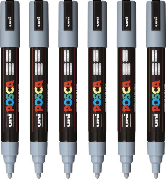 Verfstift posca pc5m m grijs | 6 stuks