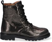 Braqeez 419772-992 Meisjes Biker Boots - Zwart/Zilver - Leer - Veters