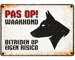 Plenty Gifts - Retro-Stijl Blikken Bord | 'Pas op! Wachhund' | 21x14.8cm | Wanddecoratie voor Binnen en Buiten