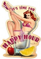 It's Time For Happy Hour Zwaar Metalen Bord 41 x 60 cm