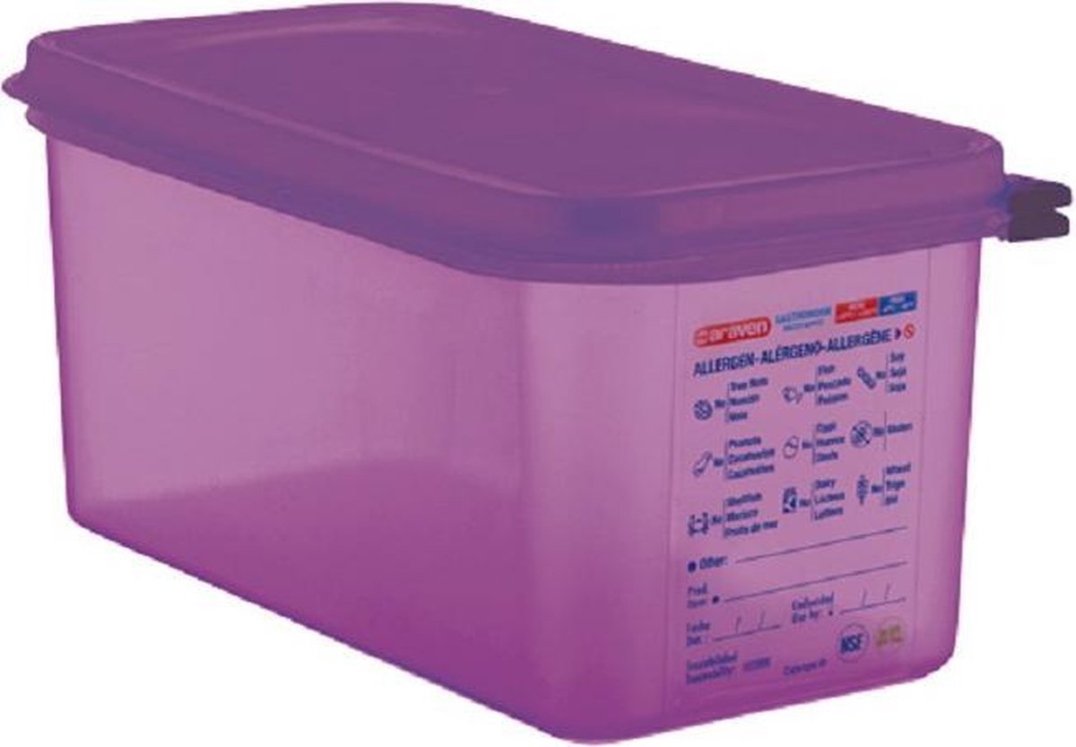 Araven Airtight Foodcontainer - Gn1-3 - Purper - 6L - 32.5x17.6x15cm - Polypropyleen - (Set van 3) en Yourkitchen E-kookboek