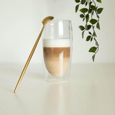 Vastelli Longo - Lange lepels voor bij Latte Macchiato Glazen of bij Cappuccino Glazen - Lange Koffie- en Dessertlepels in matte kleur goud - Ook te gebruiken als Sorbetlepels - Be