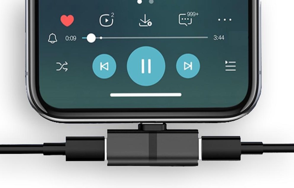MOENS® Premium iPhone audio adapter – lightning naar 2x lightning - Muziek - Laden – splitter – 2 in 1 - Zwart