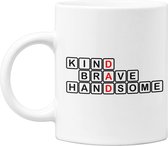 Studio Verbiest - Mok met tekst - Vaderdag Dad Father's day - Kind Brave Handsome (21) - 300ml ( Vader / Papa / Cadeau / Koffie / Thee )