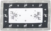 Tafelkleed Kerst - Wit met grijze rand en zilverkleurig Rendier - Loper 70 cm