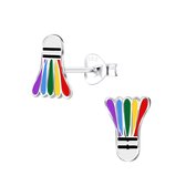 Joy|S - Zilveren badminton shuttle oorbellen - multicolor