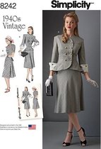 1940s Vintage 2 Delige Jurk (Rok en Blazer) 8242AA Naaipatroon Simplicity Maat 36-44