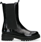 Manfield - Dames - Zwarte chelsea boots van lakleer - Maat 37