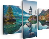 Artaza Canvas Schilderij Drieluik Meer In De Bergen Tijdens De Herfst - 90x60 - Foto Op Canvas - Canvas Print