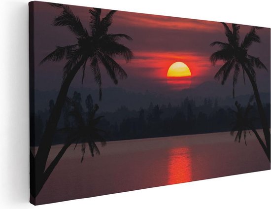 Artaza Tableau sur toile Coucher de soleil sur la plage avec Palmiers - 120x60 - Groot - Tableau sur toile - Impression sur toile