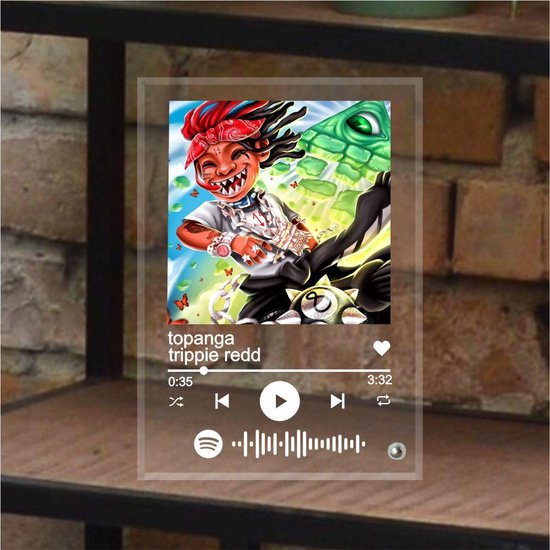Plaque de verre plexi Spotify, 14x20cm., avec socle en bois, Cadeau  personnalisé
