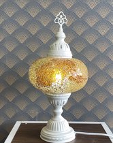 Turkse Lamp - Wit Mozaïek Lamp - Tafellamp - Marokkaanse Lamp - Oosterse Lamp - Recht  Hoog model -  bol diameter Ø  19 cm - Hoogte 44 cm - Authentiek - Handmade - Kleurrijk -