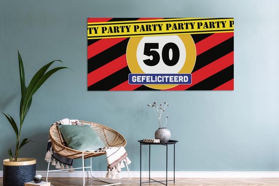 Tableau sur toile 160x80 cm - Décoration murale Anniversaire - Décoration 50 ans - Panneau de signalisation - Décoration murale salon - Décoration chambre - Accessoires chambre - Peintures