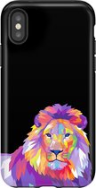 Apple iPhone XS Max Telefoonhoesje - Extra Stevig Hoesje - 2 lagen bescherming - Met Dierenprint - Leeuw - Roze