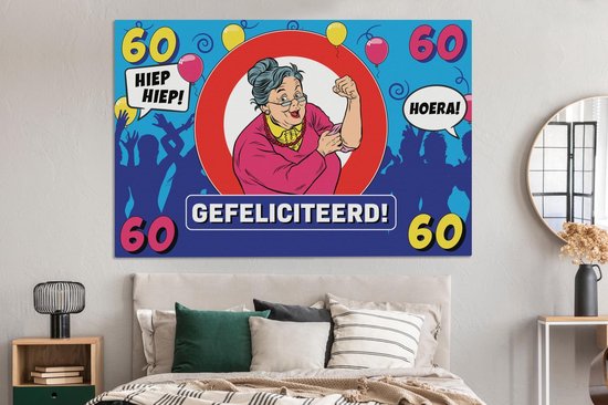 Peinture sur toile Anniversaire - 60 ans - Anniversaire - 150x100 cm - Décoration murale