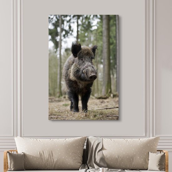 Sanglier parmi les arbres 120x180 cm - Tirage photo sur Toile (Décoration murale salon / chambre) / Animaux sauvages Peintures XXL / Groot format!