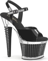 Pleaser - SPECTATOR-709 Sandaal met enkelband, Paaldans schoenen - US 9 - 39 Shoes - Zwart/Transparant