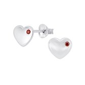 Joy|S - Zilveren hart oorbellen - rode zirkonia - 8 mm
