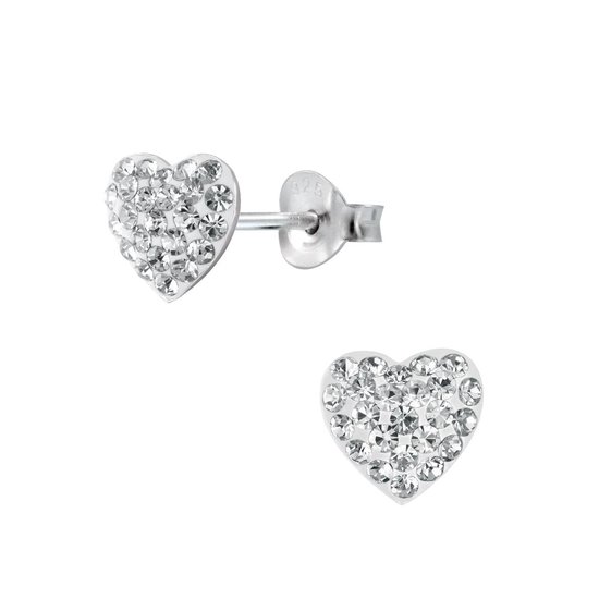 Joy|S - Zilveren hart oorbellen - 11 x 10 mm - kristal - Valentijn