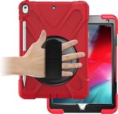 Case2go - Tablet hoes geschikt voor iPad 2021 - 10.2 Inch - Hand Strap Armor Case - Rood